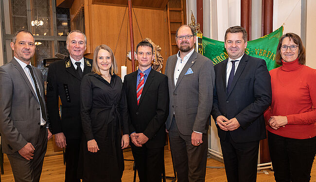 Kaliwerk Zielitz / v.r.n.l.: Dr. Franziska Kersten / MdB, Minister Sven Schulze, Martin Stichnoth, Werkleiter Dr. Ulrich Scheele, Christina Daske / Leiterin Produktion K+S, Gerd Grimmig / Aufsichtsratsmitglied, Betriebsratsvorsitzender Michael Knackmuß