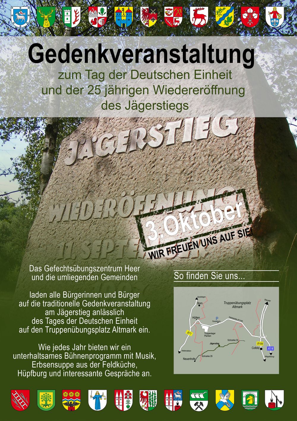 Das offfizielle Plakat der Bundeswehr zum Jubiläum 25-ster Jahrestag der Wiedereröffnung des Jägerstieges in der Colbitz-Letzlinger Heide.