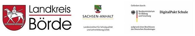 Landkreis Börde / die Umsetzung der Richtlinie DigitalPakt Schule im Landkreis Börde erolgt in Kooperation mit dem Land und dem Bund. Hier sind die Logos nebeneinander angeordnet